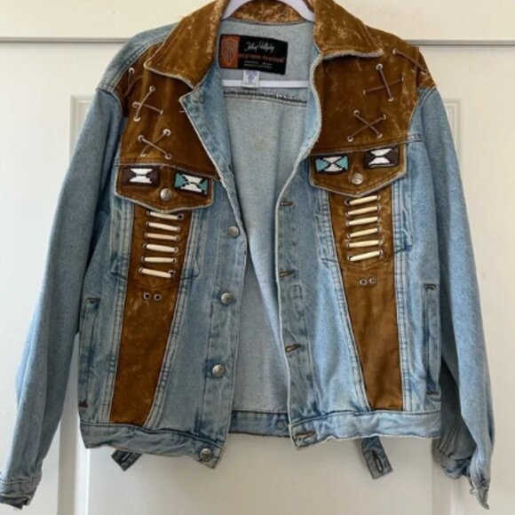 Vintage Authentic Johnny Hallyday Western Passion Denim and Suede Jacket Size M - Picture 1 of 7